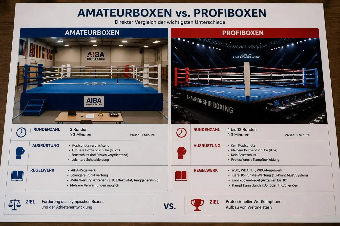 Struktureller Vergleich von Amateurboxen und Profiboxen – Rundenformat, Punktesystem und Schutzausrüstung für Wetter