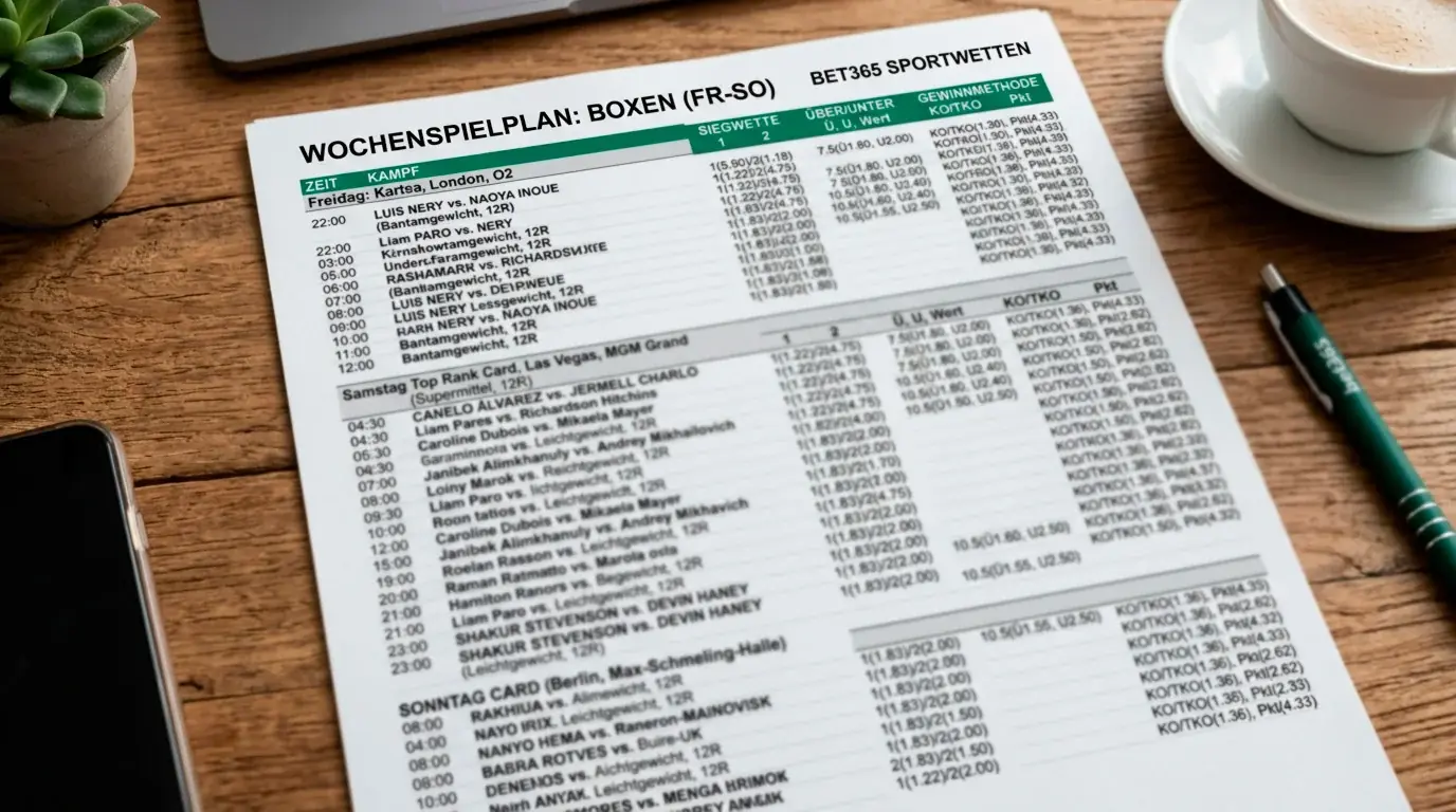 Bet365 Angebotstiefe beim Boxen – Anzahl der abgedeckten Boxkämpfe und verfügbaren Märkte pro Wochenende im Vergleich