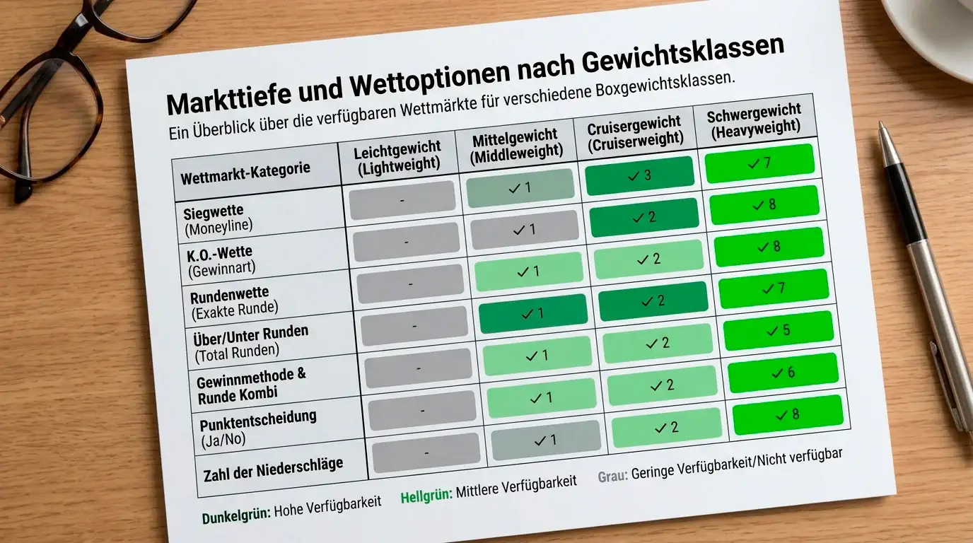Markttiefe bei verschiedenen Boxen Gewichtsklassen und welche Buchmacher das tiefste Angebot bieten
