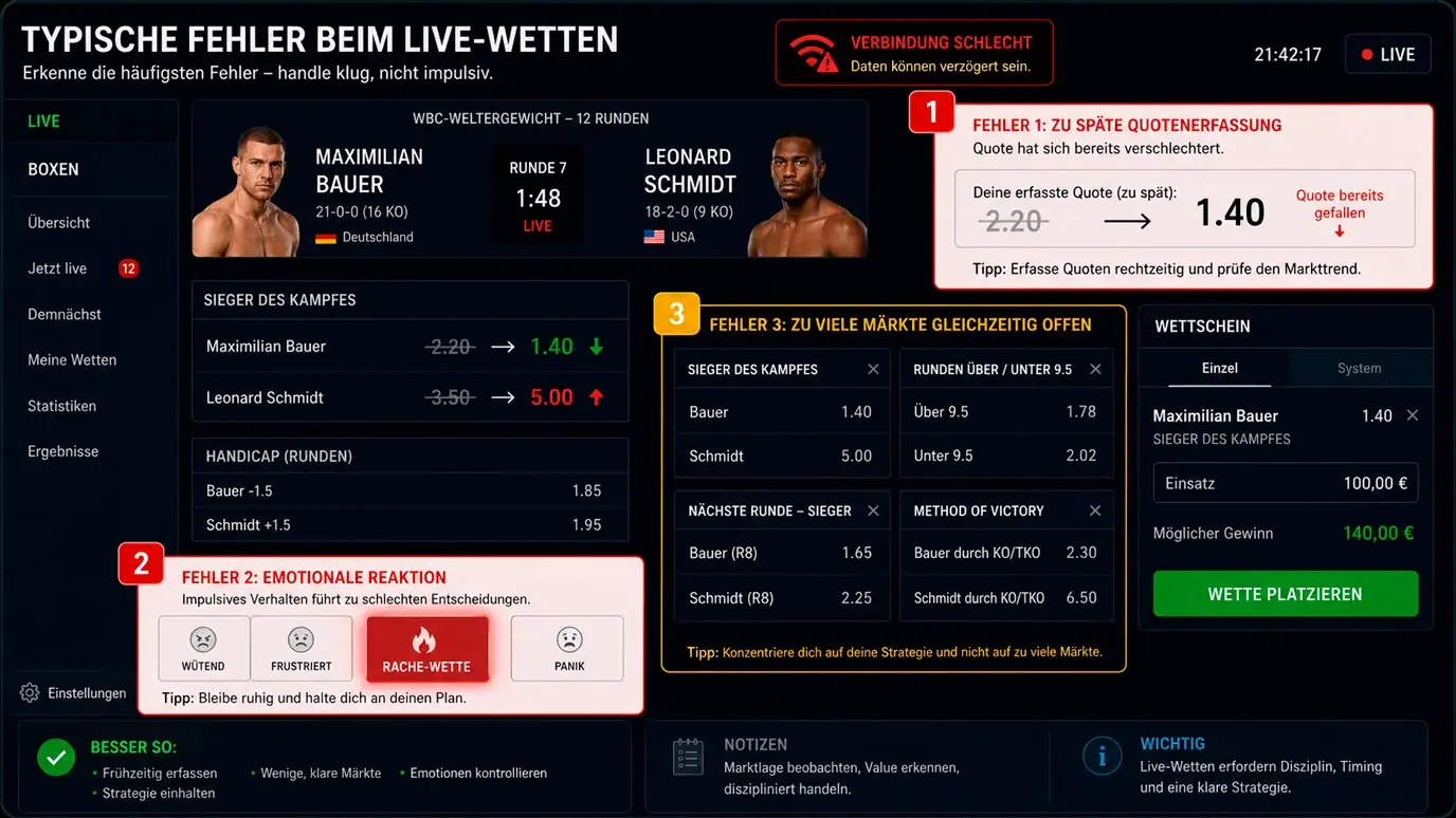 Typische Fehler beim Boxen Live Wetten – vier häufige In-Play-Fehler und konkrete Strategien zu ihrer Vermeidung