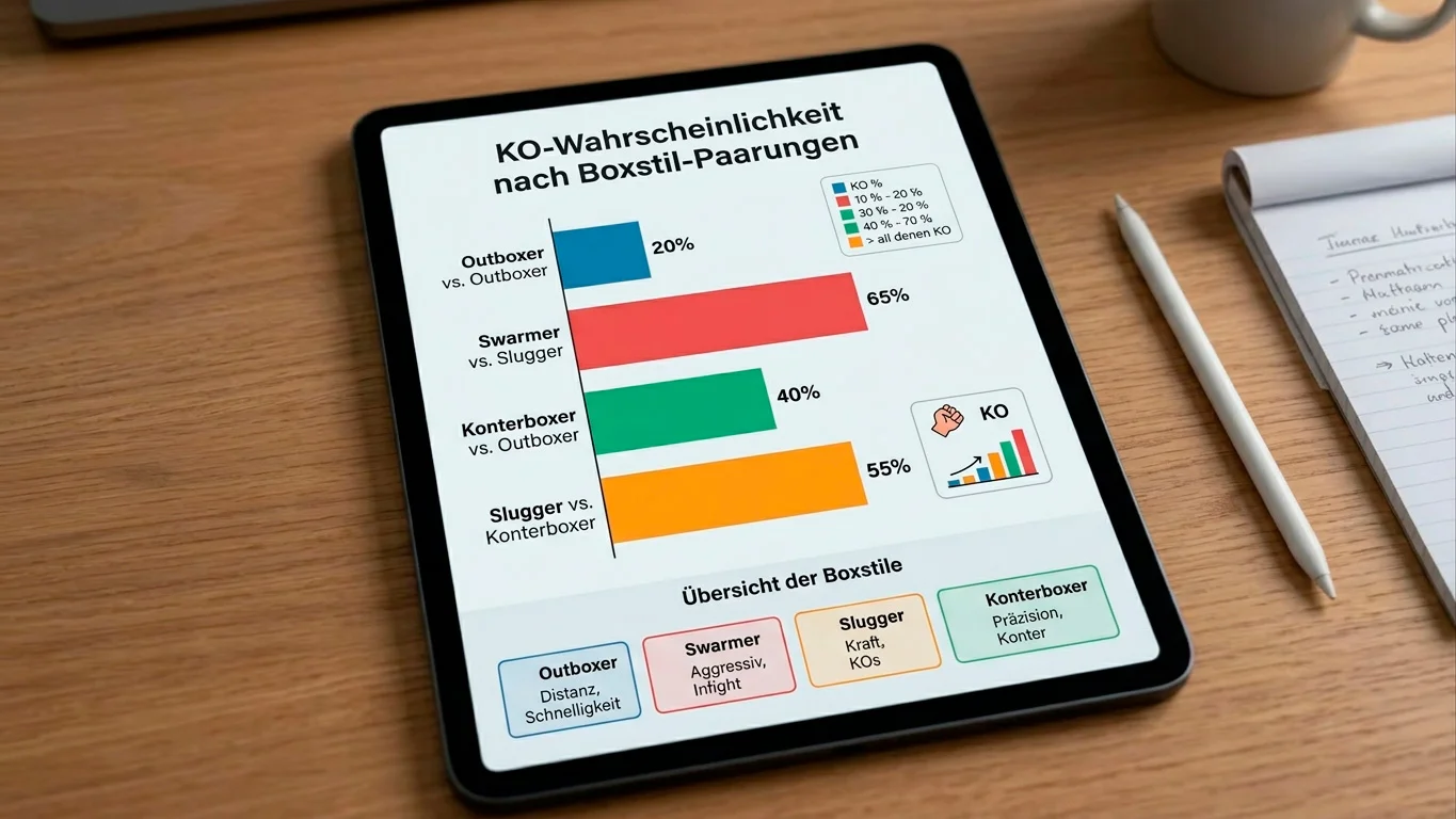 Infografik zur KO-Wahrscheinlichkeit bei verschiedenen Stilkombinationen beim Boxen für Wettende