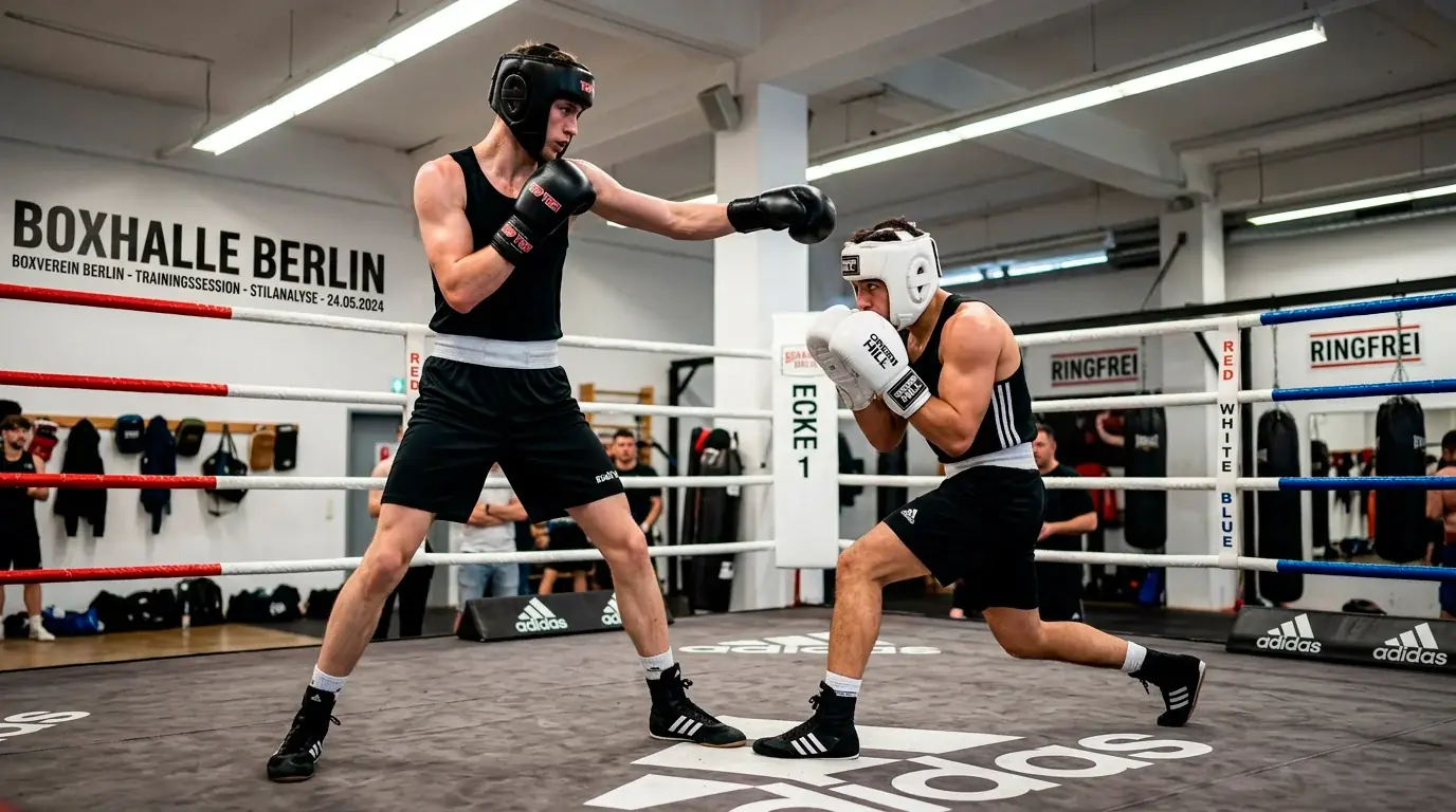 Zwei Boxer mit unterschiedlichen Kampfstilen im Ring, Stilkombination für Wettanalyse relevant