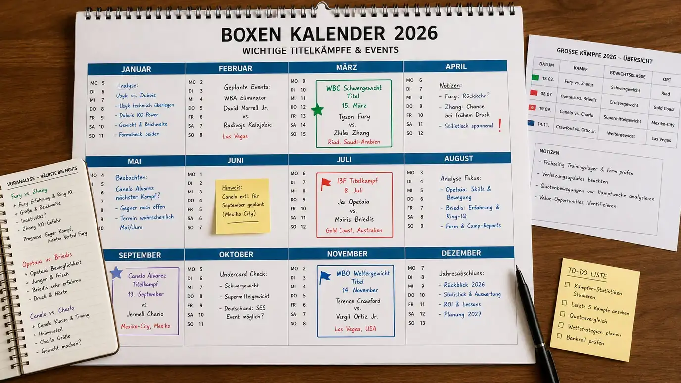 Boxkalender 2026 für Sportwetter im Überblick: wichtige Titelkämpfe und Großveranstaltungen als Basis der Wettplanung