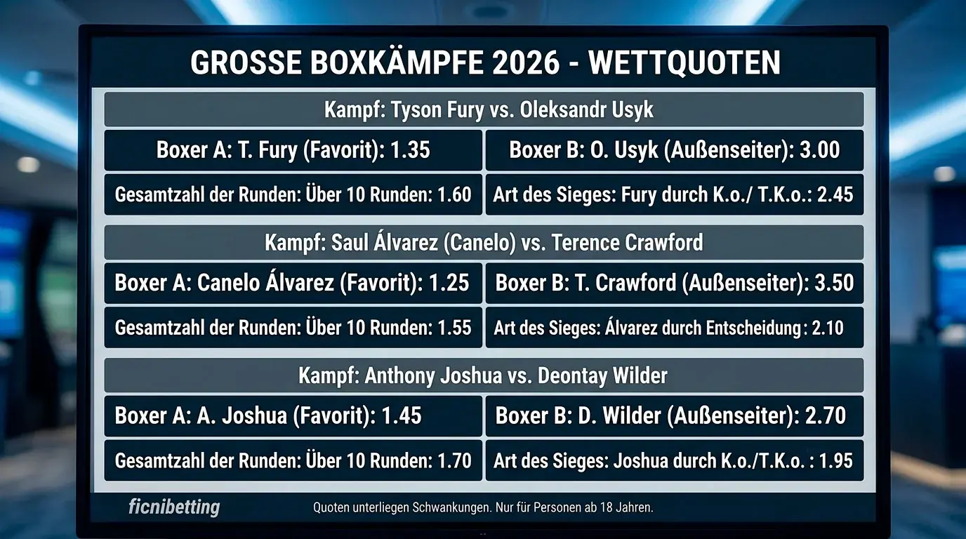 Wettmärkte und Favoritenquoten für die größten Boxkämpfe 2026 im deutschen Sportwettenmarkt