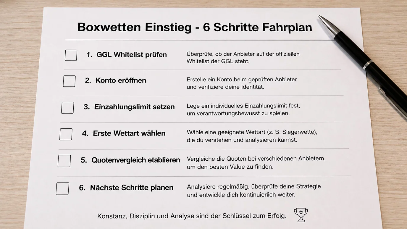 Boxwetten Einstieg Fahrplan – Checkliste für den erfolgreichen Start mit boxing wetten bei GGL-lizenzierten Anbietern in Deutschland