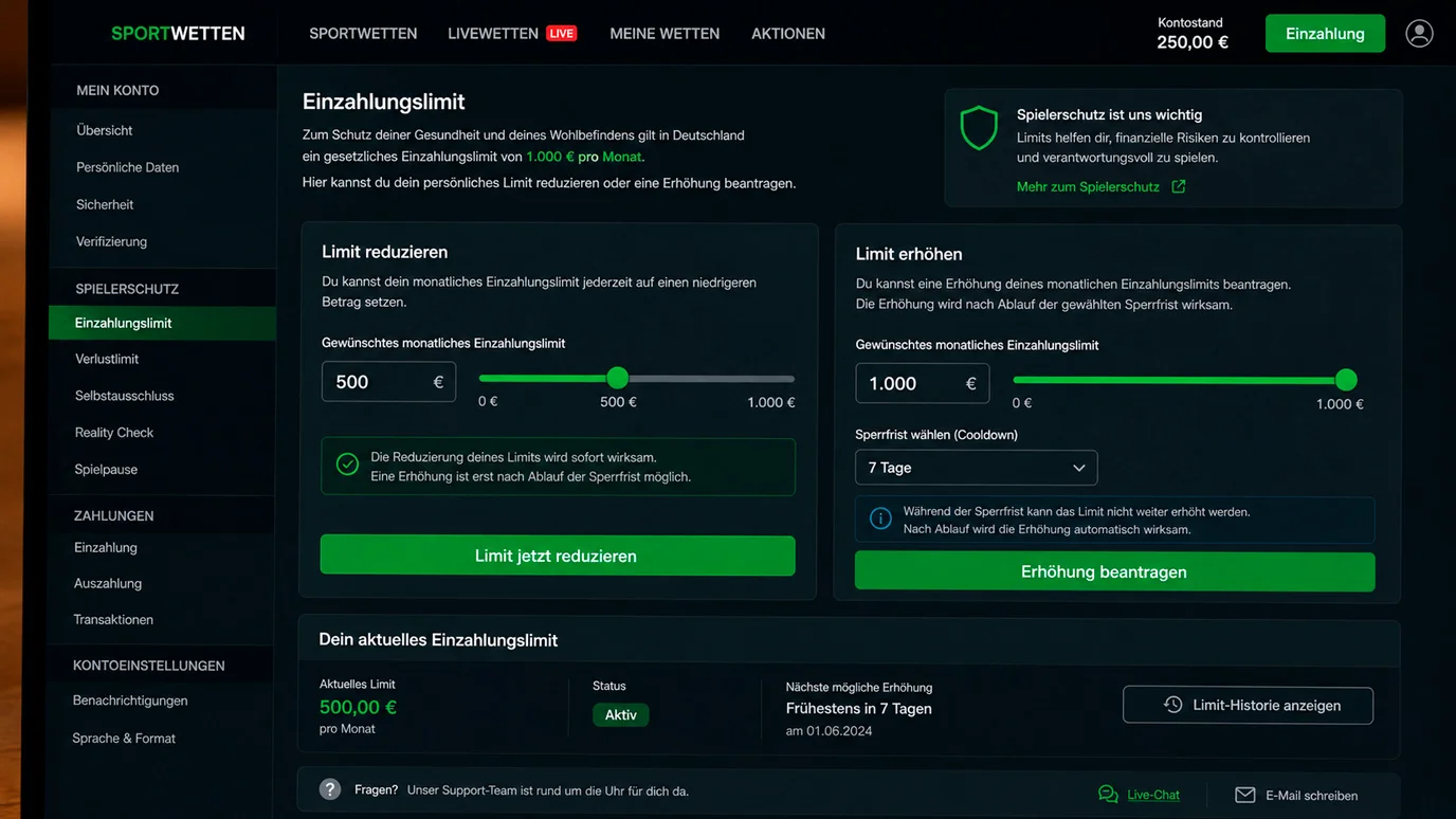Einzahlungslimit anpassen beim Sportwetten – Absenkung und Erhöhung unter GlüStV 2021 Bedingungen