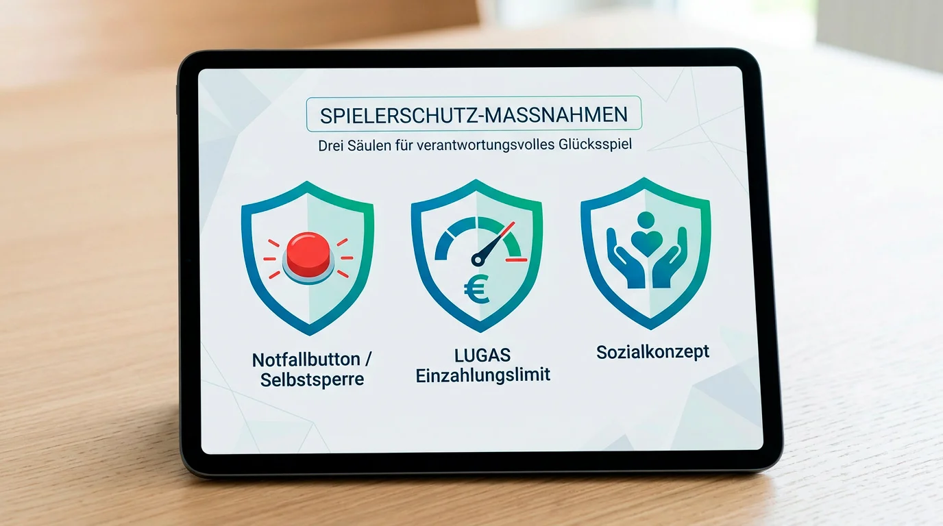 Drei GGL-Schutzfunktionen lizenzierter Buchmacher im Vergleich zum Schwarzmarkt: Notfallbutton, LUGAS und Sozialkonzept
