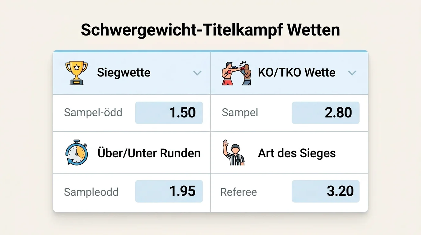 Wettarten bei Schwergewichts-Titelkampf KO-Wette Rundenwette Method of Victory Übersicht
