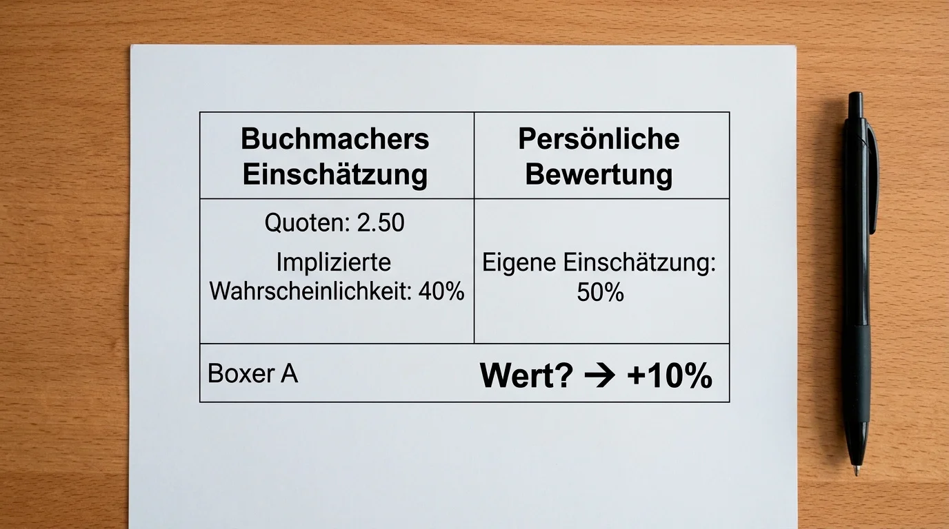 Implizite Wahrscheinlichkeit aus Dezimalquote berechnen Value Bet Boxen Buchmacherquote