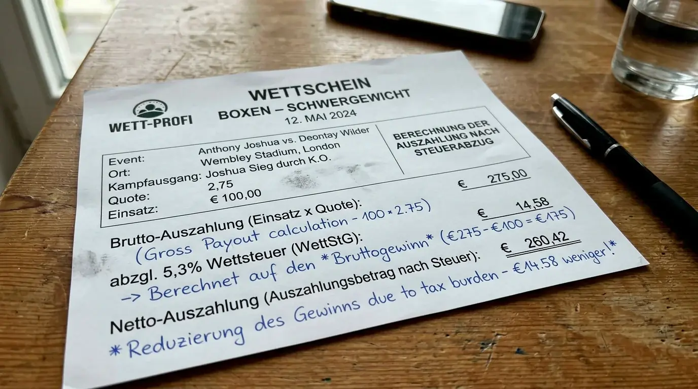 Rechenbeispiele Wettsteuer 5,3 Prozent bei typischen Boxwetten – Nettoquote und effektiver Gewinn